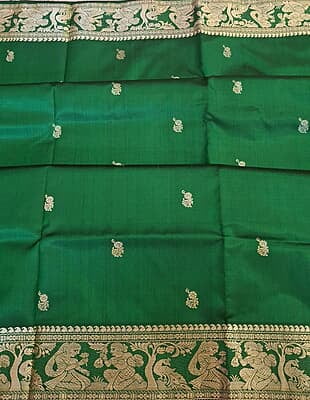 Green color pure katan silk Baluchari from Kadambori series