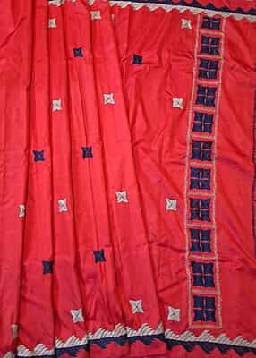 Phulkari saree with Red rani pink Dual tone in pure Mulberry silk