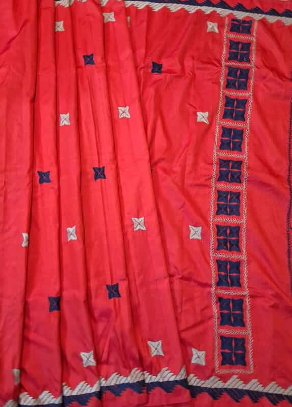 Phulkari saree with Red rani pink Dual tone in pure Mulberry silk