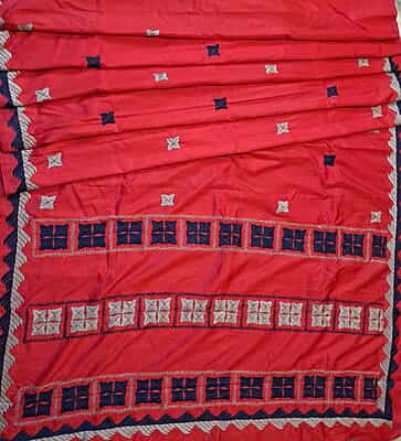 Phulkari saree with Red rani pink Dual tone in pure Mulberry silk