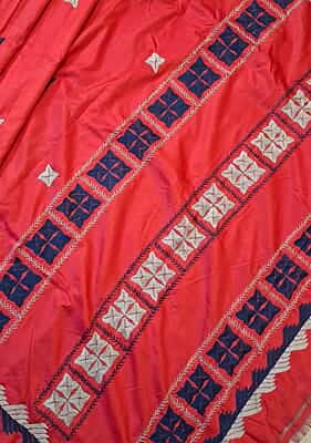 Phulkari saree with Red rani pink Dual tone in pure Mulberry silk