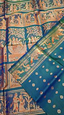 Blue green dual tone 2000 buta pure Mulberry silk swarnachari Blue green dual tone 2000 buta pure Mulberry silk swarnachari