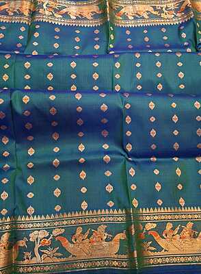 Blue green dual tone 2000 buta pure Mulberry silk swarnachari Blue green dual tone 2000 buta pure Mulberry silk swarnachari