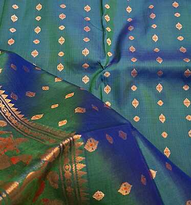 Blue green dual tone 2000 buta pure Mulberry silk swarnachari Blue green dual tone 2000 buta pure Mulberry silk swarnachari