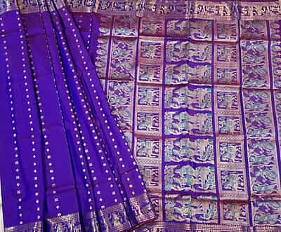 Purple 2000 buta swarnachari saree on pure Mulberry silk Purple 2000 buta swarnachari saree on pure Mulberry silk