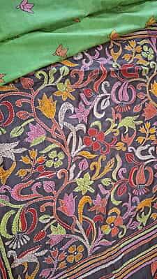 Tassar kantha Patli pallu light green