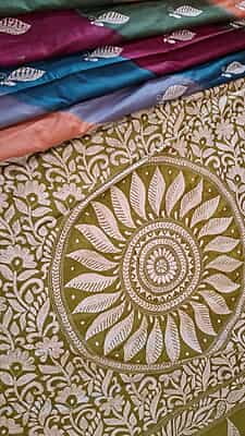 multiple color hand kantha stitch saree on pure Mulberry silk