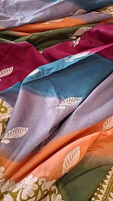 multiple color hand kantha stitch saree on pure Mulberry silk