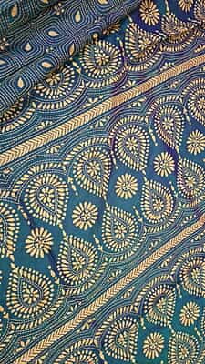 Hand kantha stitch on blue green dual tone pure Bangalore silk Hand kantha stitch on blue green dual tone pure Bangalore silk