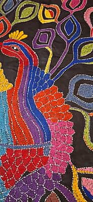 Black multiple color hand kantha stitch saree