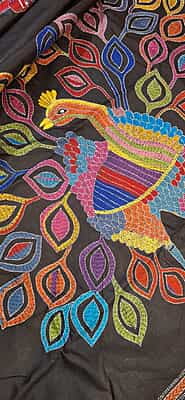 Black multiple color hand kantha stitch saree