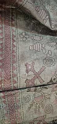 Grey color hand Kantha stitch tassar saree