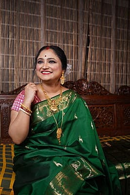 Heeran Green pure katan silk Swarnachari