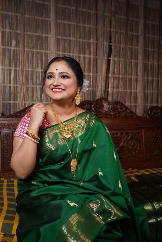 Heeran Green pure katan silk Swarnachari