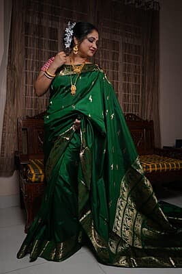 Heeran Green pure katan silk Swarnachari