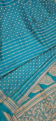 Sky blue color hand kantha work saree on pure Bangalore silk