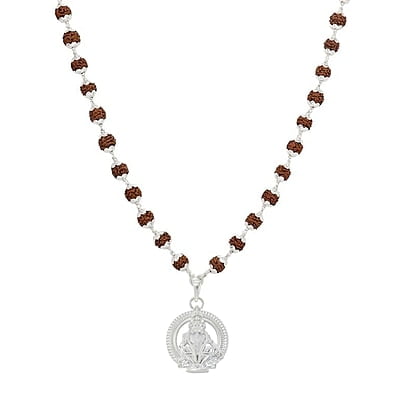 SRIMATHI JEWELLERS  925 silver ayyappan pendant 925 Silver Caped Rudraksha Mala 8mm,54 Beads, 30 Inchs