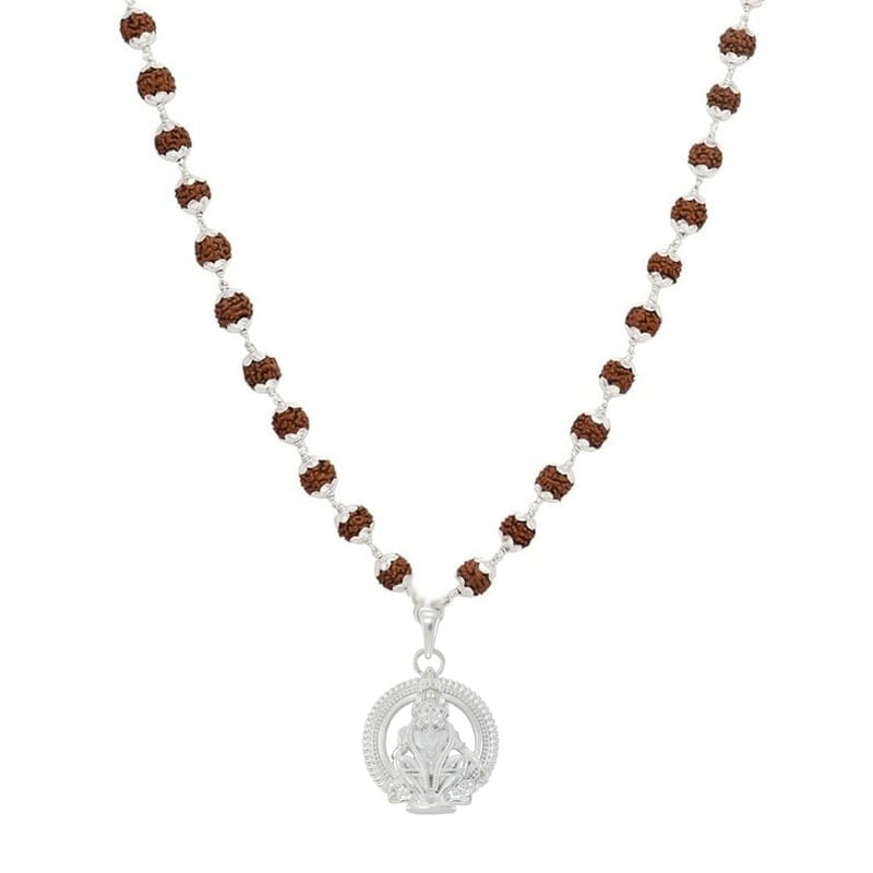 SRIMATHI JEWELLERS 925 silver ayyappan pendant 925 Silver Caped Rudraksha Mala 8mm,54 Beads, 30 Inchs