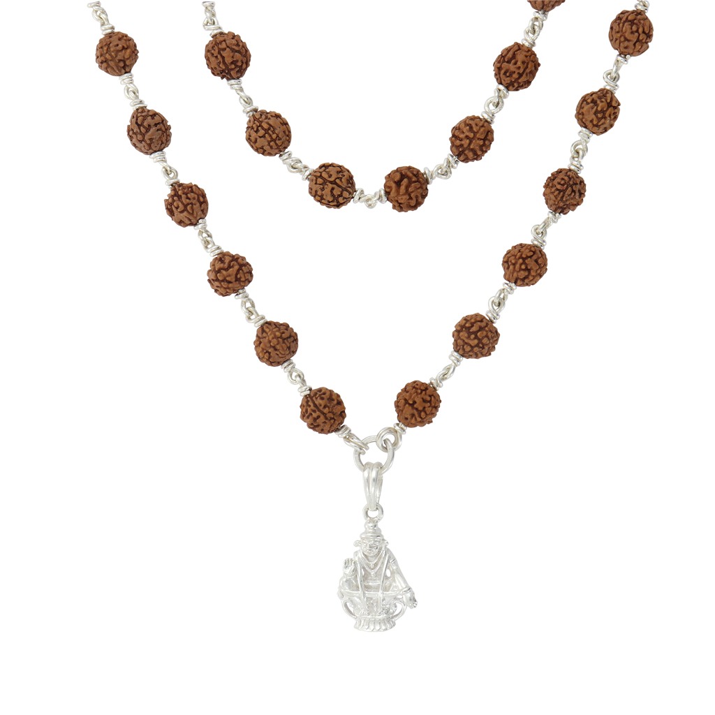 ayyappan silver pendant, 925 Silver Tied Rudraksha Mala,8mm,54 Beads, 30 Inchs