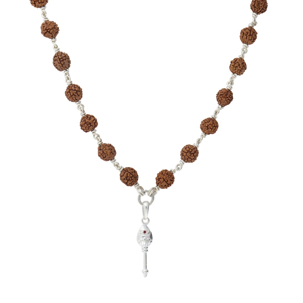925 Sterling Silver Lord Murugan Vel Pendant Rudraksha Silver Mala