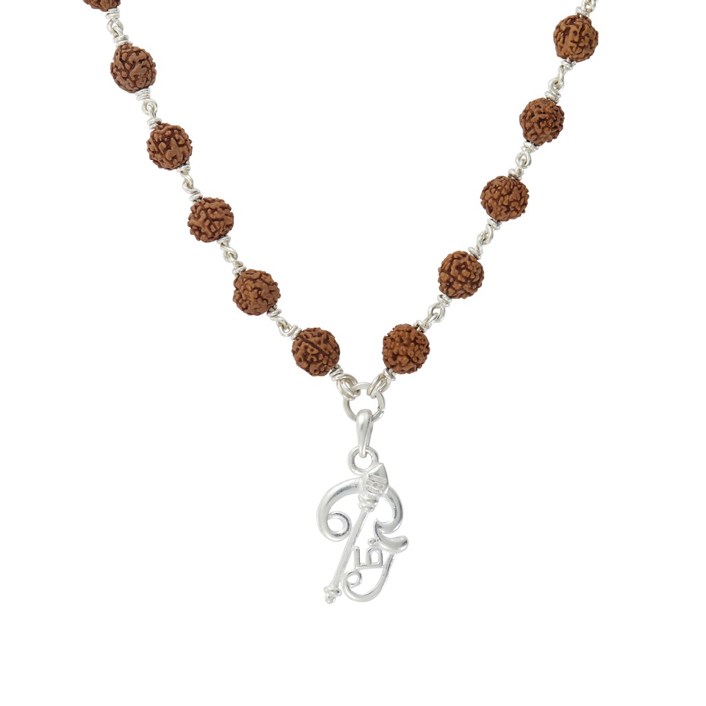 925 Sterling Silver Lord OM Murugan Vel Pendant Rudraksha Silver Mala