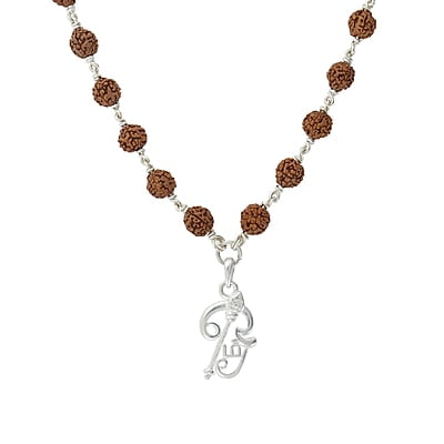 925 Sterling Silver Lord  OM Murugan Vel Pendant Rudraksha Silver Mala