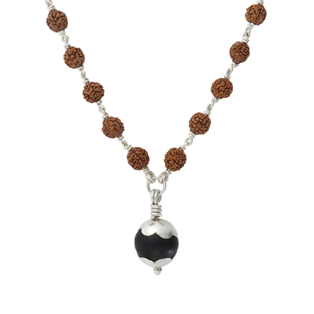 925 Sterling Silver Karungali Pendant Rudraksha Silver Mala