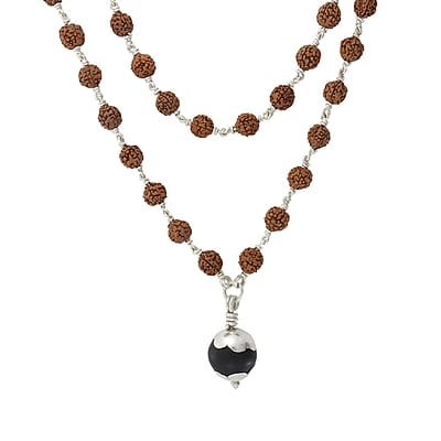 925 Sterling Silver Karungali Pendant Rudraksha Silver Mala