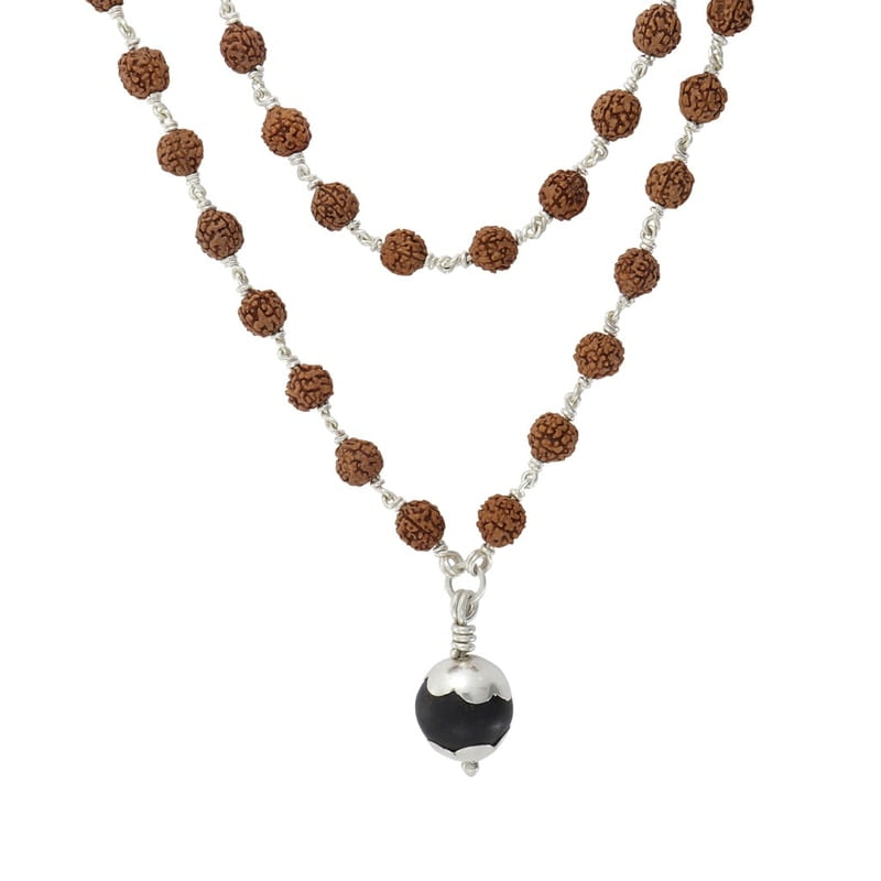 925 Sterling Silver Karungali Pendant Rudraksha Silver Mala