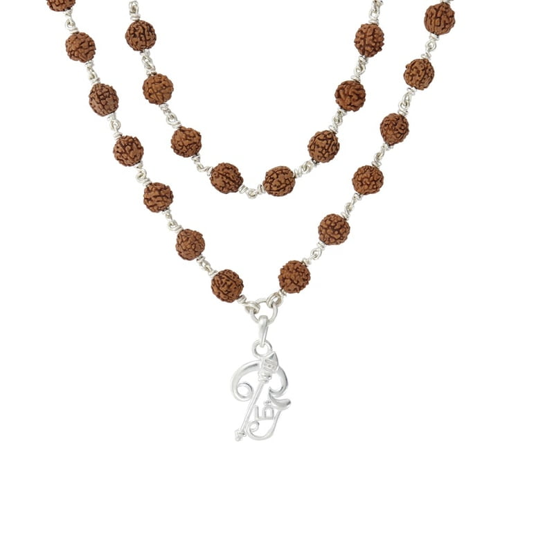 925 Sterling Silver Lord  OM Murugan Vel Pendant Rudraksha Silver Mala