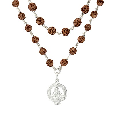 925 silver ayyappan pendant 925 Silver Tied  Rudraksha Mala 8mm,54 Beads, 30 Inchs