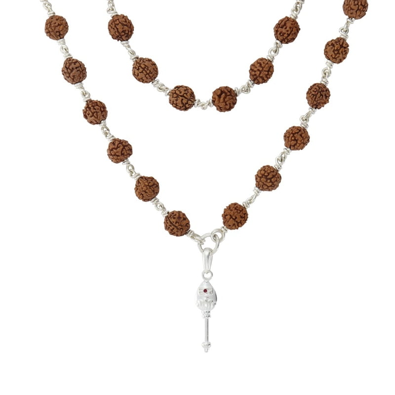 925 Sterling Silver Lord Murugan Vel Pendant Rudraksha Silver Mala