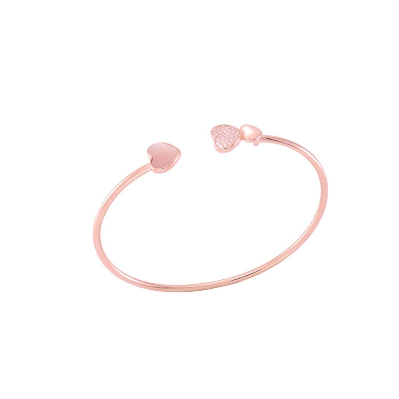 Silver Rose Gold Adjustable Bangle | CZ-Studded 925 Silver
