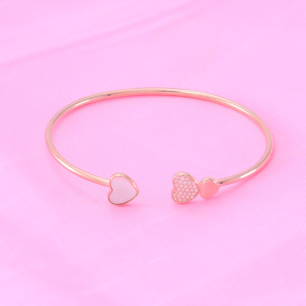 Silver Rose Gold Adjustable Bangle | CZ-Studded 925 Silver