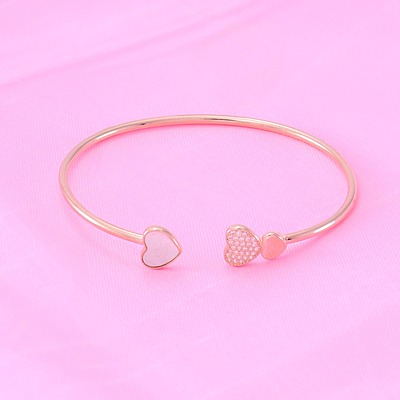 Silver Rose Gold Adjustable Bangle | CZ-Studded 925 Silver