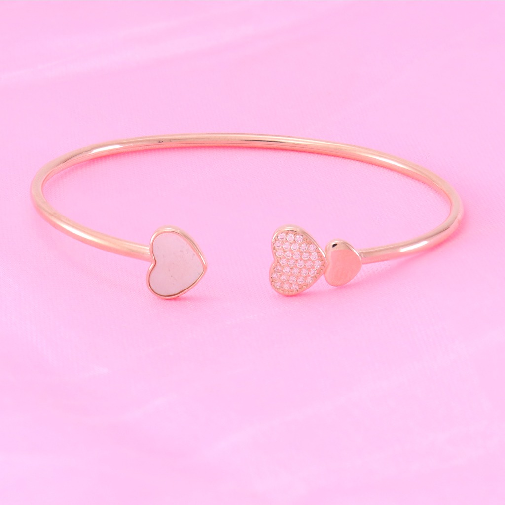 Silver Rose Gold Adjustable Bangle | CZ-Studded 925 Silver