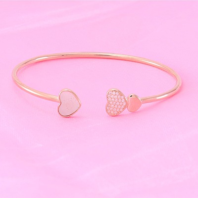 Silver Rose Gold Adjustable Bangle | CZ-Studded 925 Silver