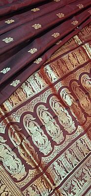 Chocolate color Swarnachari saree on pure Mulberry silk