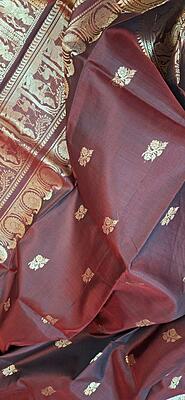 Chocolate color Swarnachari saree on pure Mulberry silk