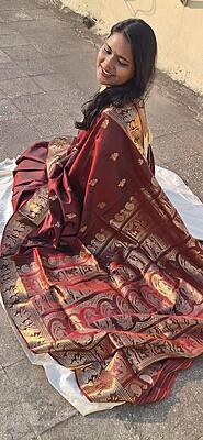 Chocolate color Swarnachari saree on pure Mulberry silk