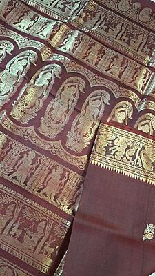 Chocolate color Swarnachari saree on pure Mulberry silk