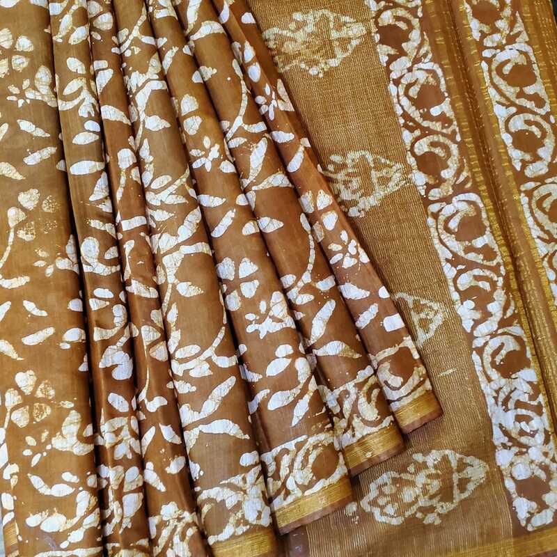 Brown Batik Print Art Silk Saree