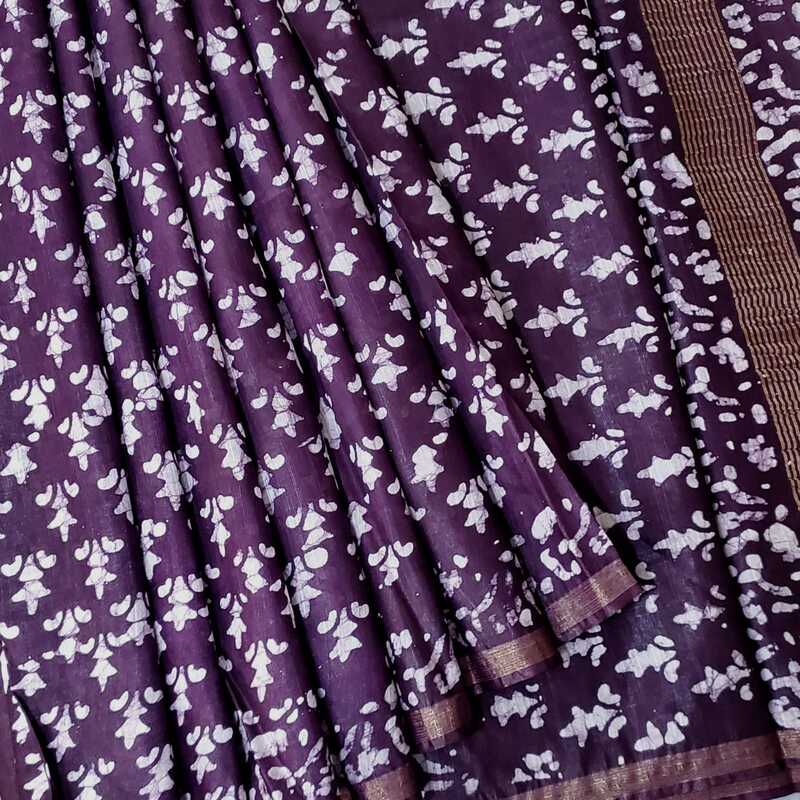 Batik Print Art Silk Saree (Purple )