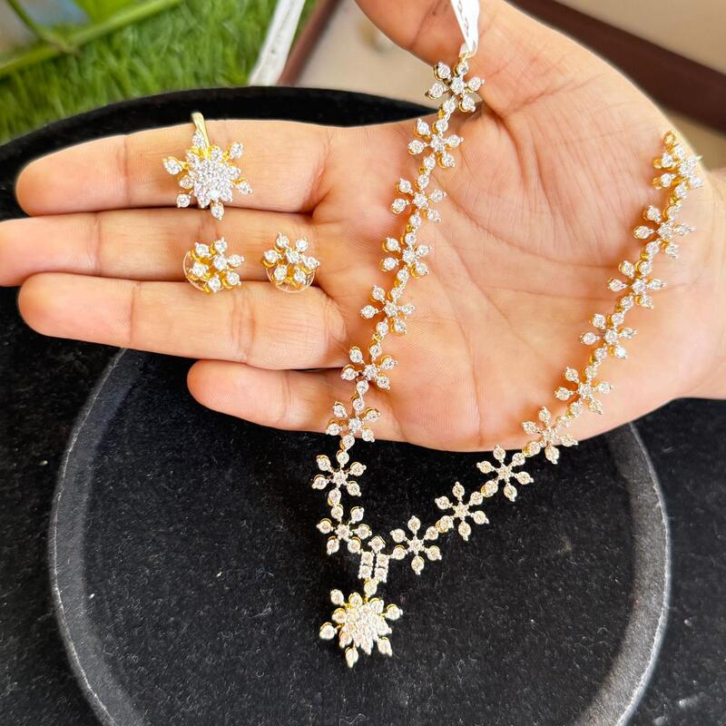 Full white stone with unique flower design neck piece