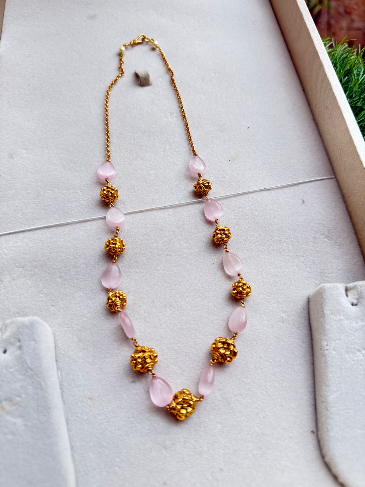 gold ball with diamond shape bead chain