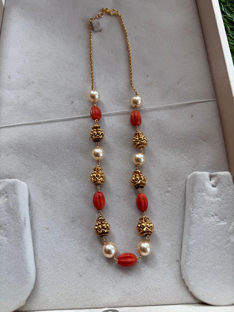 coral pearl bead chain
