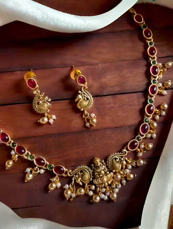Lakshmi Temple peacock Ruby Necklace Set