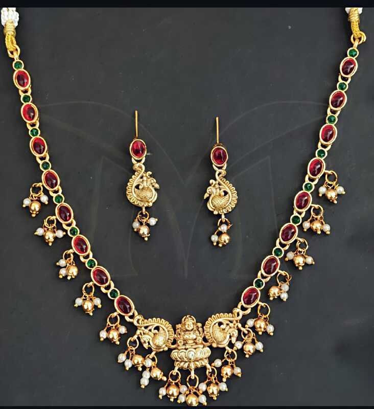 Lakshmi Temple peacock Ruby Necklace Set