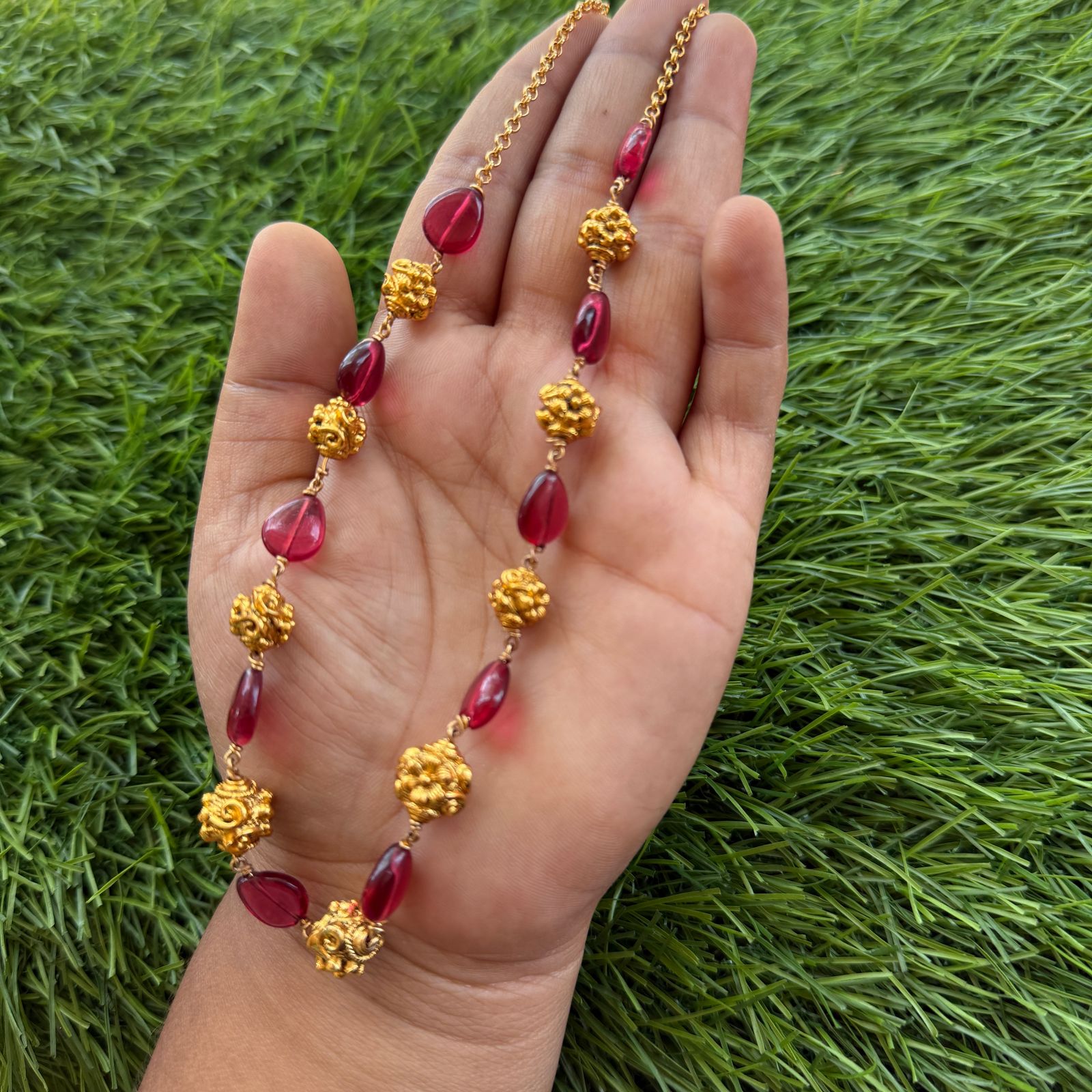 gold ball with diamond shape bead chain