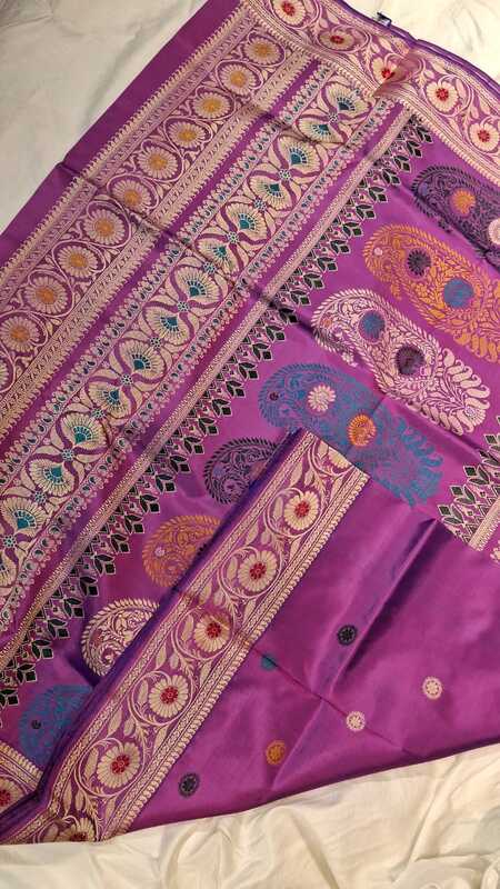 Color Blue Rani Pink Dual Tone Pure Mulberry Silk Revival Baluchari